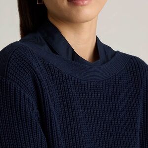 Quince NEW 100% Organic Cotton Fisherman Knit Navy Boatneck Sweater, Relaxed, S